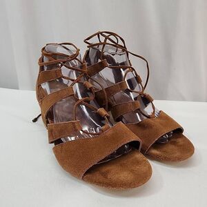 Steve Madden Size 9.5 Hydii Gladiator Suede Leather Chunky Heel In Brown N